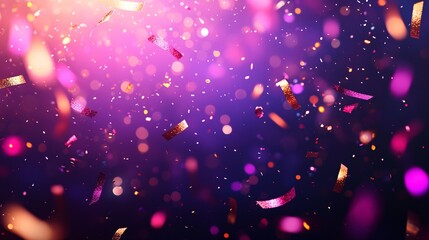 Poster - A festive New Year background featuring golden confetti falling against a sparkling dark gradient Stock Photo with side copy space