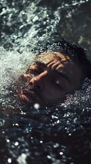 Poster - Submerged Man: A Dark and Moody Underwater Portrait