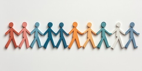 Poster - A colorful chain of paper figures holding hands, symbolizing unity, diversity, and collaboration.