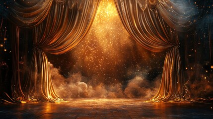 Poster - A luxurious New Year backdrop with shimmering curtains of golden glitter cascading down the frame Stock Photo with side copy space