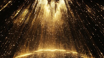 Poster - A luxurious New Year backdrop with shimmering curtains of golden glitter cascading down the frame Stock Photo with side copy space