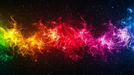 Poster - A joyful New Year scene with fireworks in rainbow colors lighting up a clear starry night sky Stock Photo with side copy space