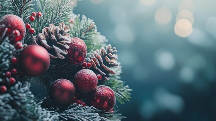 Wall Mural - christmas decorations, close up of christmas wreath with ornaments.