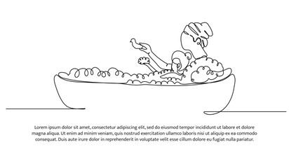 Wall Mural - One continuous line design of a mother soak with her child in a bathtub. Minimalist style vector illustration on white background.