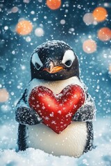 Canvas Print - Penguin with Heart in Snow