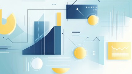 Poster - Abstract data visualization with graphs, circles, and lines in blue and yellow tones.