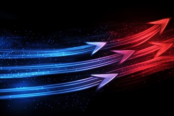 Poster - A striking image of glowing red and blue arrows pointing upward, symbolizing direction and contrasting beautifully against a dark backdrop for a bold visual impact that captures attention