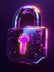 Poster - Abstract glowing padlock interface on purple background. Safety, security and protection concept. 3D Rendering