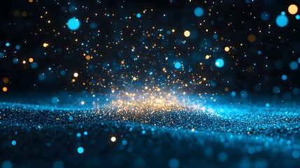 Poster - A mesmerizing display of glowing particles and shimmering lights in shades of blue and gold, creating a magical, ethereal atmosphere