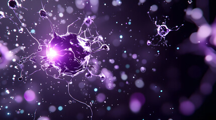 Aufkleber - A visually striking depiction of neurons and connections set against a dark, cosmic background, showcasing vibrant purples and luminous particles