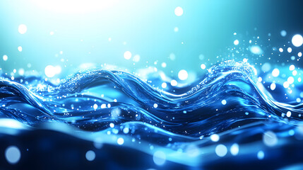 Poster - A serene image of sparkling blue water waves, illuminated by light, creating a tranquil and calming atmosphere