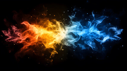 Poster - A vibrant depiction of swirling orange and blue smoke, contrasting against a dark background, evoking a sense of energy and dynamism