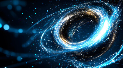 Poster - A stunning visual representation of a swirling galaxy, featuring vibrant blue and gold colors against a dark background, evoking a sense of cosmic wonder