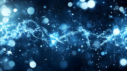 Poster - A shimmering blue background with flowing light trails and glimmering particles, creating a mystical and dynamic atmosphere