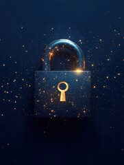 Poster - Creative glowing lock icon on dark blue background. Web safety and security concept. 3D Rendering