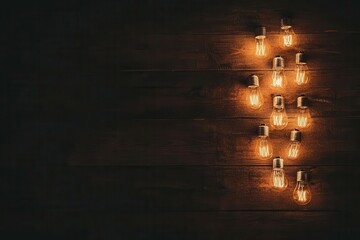 Poster - A serene arrangement of glowing bulbs on a dark wooden surface, creating an inviting and warm ambiance.