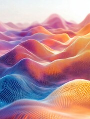 Poster - Digital background with wavy surface. 3d futuristic landscape with particles. Sound waves data vector concept. Futuristic flow surface layer illustration