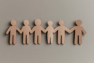 Poster - A row of six paper-cut figures holding hands, symbolizing unity and connection among diverse people.