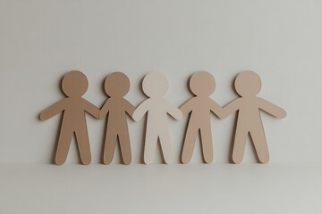 Poster - A group of five paper cutout figures stands side by side, symbolizing unity and togetherness in a minimalist design.