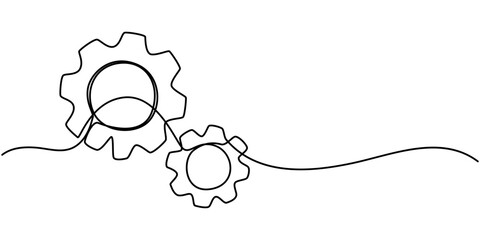Aufkleber - Continuous one line drawing of machine gear. One line drawing illustration of gear wheel. Gear technology concept single line. Editable outline, gears cogwheel continuous one line drawing. One line 