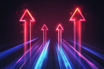 Poster - The captivating visual features red and blue glowing arrows that soar upwards, symbolizing clear progress and direction amidst a deep, dark backdrop that enhances their vibrant hues