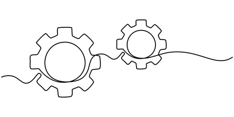 Aufkleber - Continuous one line drawing of machine gear. One line drawing illustration of gear wheel. Gear technology concept single line. Editable outline, gears cogwheel continuous one line drawing. One line 