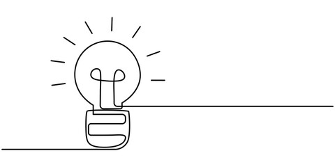 Poster - Light bulb continuous one line drawing. Single line vector illustration with editable stroke, Creative Idea Continuous Line Editable Icon, light bulb with one continuous editable line. Minimalistic 
