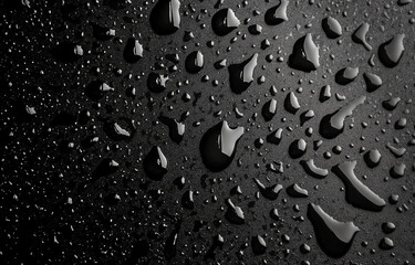 Aufkleber - Close-up view of water droplets on a dark surface showcasing texture and reflections in a unique light