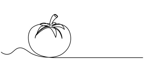 Poster - Tomato in continuous line art drawing style. Ripe tomato fruit black linear sketch isolated on white background. Vector illustration, Abstract red shaped tomato. single line tomato icon, Single one. 