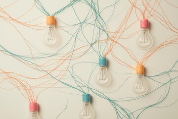 Poster - A vibrant arrangement of colorful light bulbs connected by strings, creating an artistic and playful display on a neutral background.
