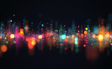 Aufkleber - Colorful sound waves illuminating a dark background with bright dots and patterns