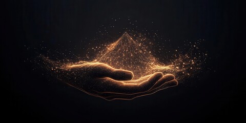 Aufkleber - A glowing pyramid of light rests on an outstretched hand, symbolizing power, potential, and the interplay of light and shadow.