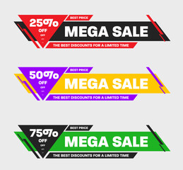 Poster - Vector illustration of geometric banner for advertising mega sale, 25,50,75% discount, colorful limited time flyer.