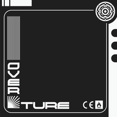 Poster - Abstract Futuristic Brutalism Frame in Black and White with 'Overture' Typography Corner