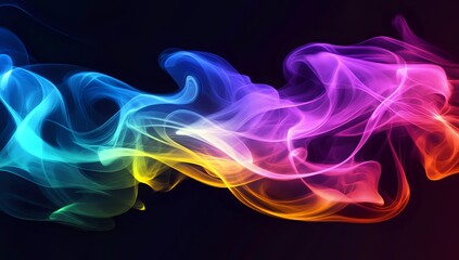 Poster - Abstract Colorful Smoke Design: A vibrant swirl of multicolored smoke against a dark background, showcasing a dynamic and energetic artistic expression.