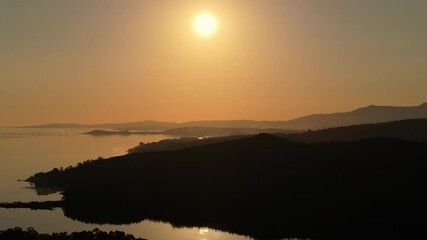 Wall Mural - Scenic Sunset Over River And Mountains