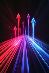 Poster - Illuminated with vibrant red and blue hues, the arrows ascend on contrasting paths, beautifully set against a dark backdrop, symbolizing progress, evolution, and direction in a captivating manner