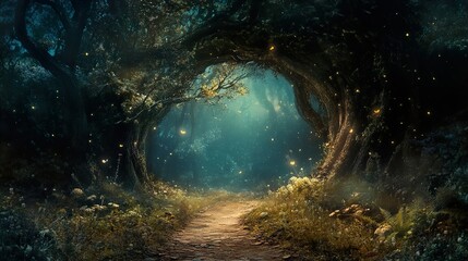 Canvas Print - Enchanted Forest Path: A Magical Night Journey