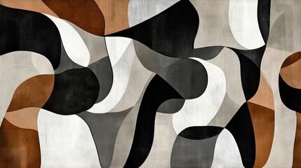 Poster - Abstract art with flowing, organic shapes in muted earth tones and black.