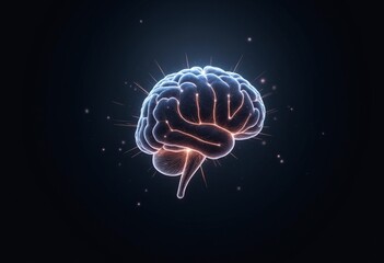 Aufkleber - Artistic rendering of a neural network as a floating, digital brain outlined with illuminated circuits