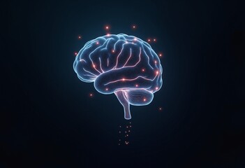 Aufkleber - Artistic rendering of a neural network as a floating, digital brain outlined with illuminated circuits