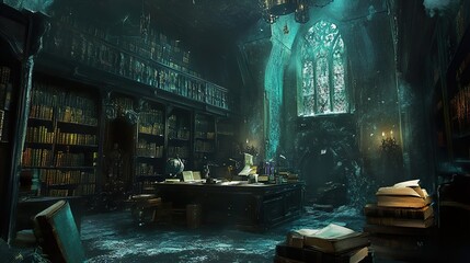 Canvas Print - Enchanted Library: A flooded chamber of forgotten books