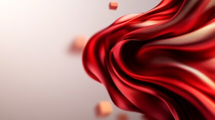 Canvas Print - Abstract red fabric flowing, elegant waves, 3D render.