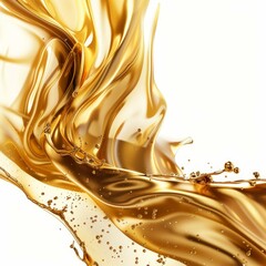 Aufkleber - Golden liquid splashing and forming abstract shapes on a white background