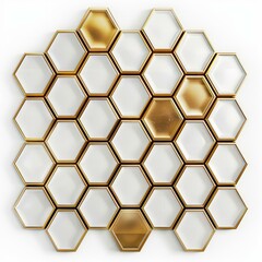 Aufkleber - Abstract 3d rendering of a geometric background with golden and white hexagons