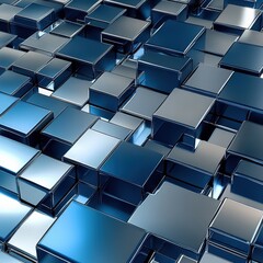 Poster - A mesmerizing array of glossy blue metallic cubes reflecting light, creating a dynamic visual texture.