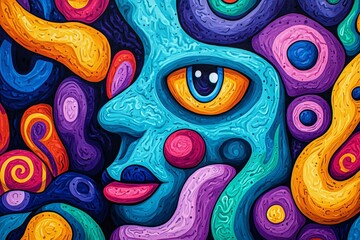 Poster - Vibrant abstract portrait with colorful swirls and patterns exploring emotions and identity.
