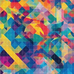 Poster - Vibrant geometric abstract artwork featuring a mosaic of colorful triangles in a kaleidoscope of hues.