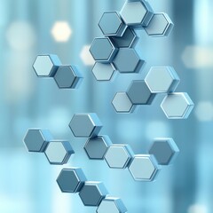 Poster - Abstract geometric shapes in blue tones, featuring translucent hexagons floating against a blurred background.
