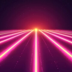 Wall Mural - Futuristic neon pathway with vibrant pink beams converging towards a bright light, evoking a sense of depth and motion.